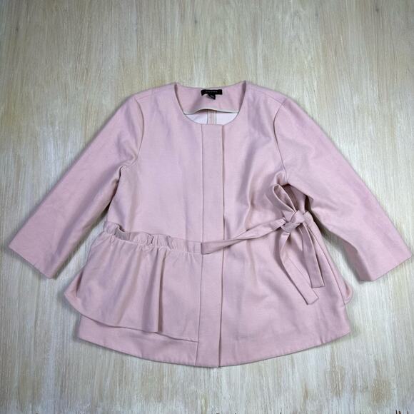 Halogen Pink Ruffle Tie Button Brushed 3/4 Sleeve Barbie Core Jacket Large - Picture 1 of 15